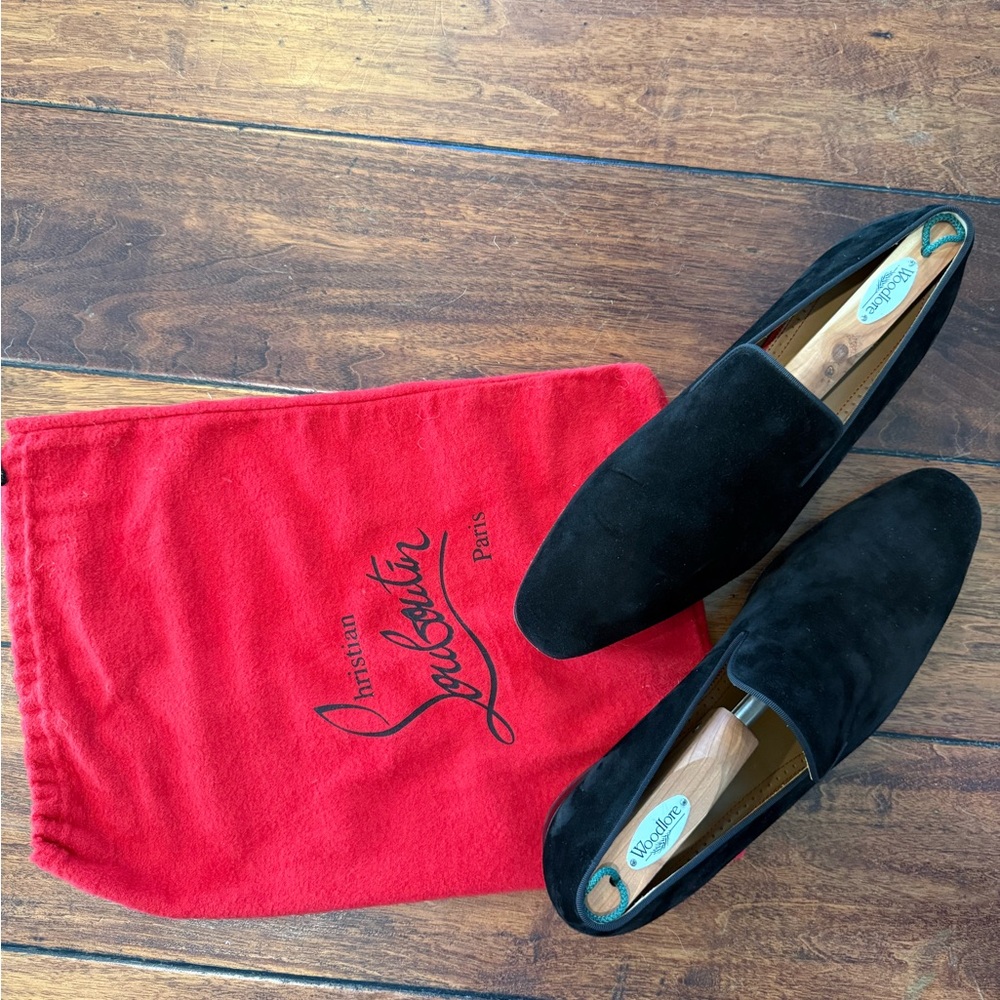 Christian Louboutin Black Suede Loafers with Red Dust Bag